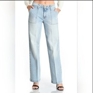 Fidelity Joni Koko Blue Utility Wide Leg Jeans Size 26 2 Small Light Wash